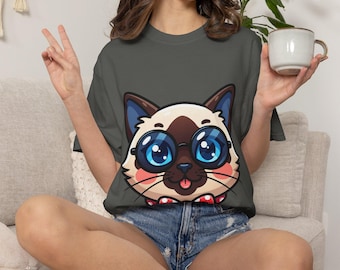 Siamkatze Shirt | Lustiges Siamkatze Tshirt | Katzenmama Geschenk | Niedliches Katzen-Liebhaber-T-Shirt | Geschenk für Katzenbesitzer | Retro Siam Katzen Brillen Shirt