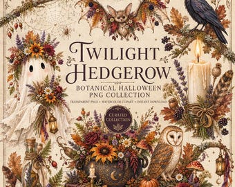Twilight Hedgerow Botanical Halloween Clipart PNG Collection (Digital Download)