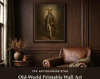Victorian Stag Portrait Print, Dark Academia Oil Painting Style (Digital Download)