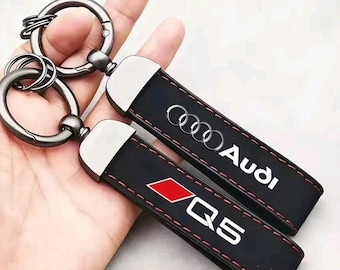 Premium Leather Car Keychain for Audi A1 A2 A3 A4 A5 A6 A7 A8 Q1 Q2 Q3 Q5 Q7 Q8 | Custom Car Key Ring Holder, Luxury S Line Style Gift
