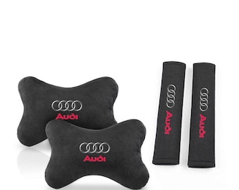 Audi Suede Headrest Pillow and Seat Belt Cover Set, Comfort Neck Support Cushion for Audi Accessories, Luxury Car Interior Decor Gift
