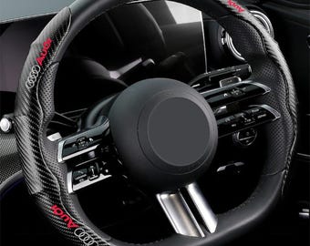 Coprivolante Audi, protezione per volante in fibra di carbonio, accessorio per interni auto di lusso, rivestimento antiscivolo per volante sportivo