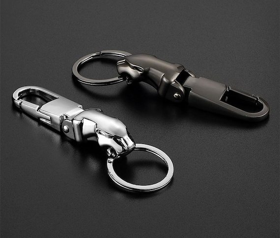 Jaguar Head Keychain, Minimalist Animal Car Key Holder, Gunmetal Silver Metal Alloy
