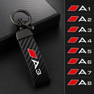 Audi nyckelring i kolfiber | Lyxig lädernyckelring för bilar i läder för A1 A2 A3 A4 A5 A6 A7 A8 | Premiumgåva för Audi-älskare
