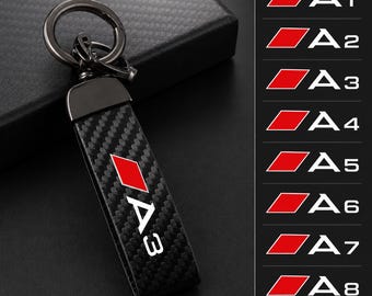 Portachiavi Audi in fibra di carbonio / Anello portachiavi auto di lusso in pelle per A1 A2 A3 A4 A5 A6 A7 A8 / Regalo esclusivo per gli amanti di Audi