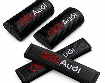 Set di imbottiture per cinture di sicurezza e poggiatesta in fibra di carbonio per Audi, accessori per interni auto di alta qualità, coprisedili di lusso per il massimo comfort, regalo per appassionati di Audi.