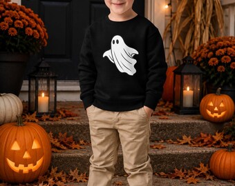 Kids Ghost Sweatshirt, Minimalist Halloween Crewneck, Soft Fleece Toddler Outfit