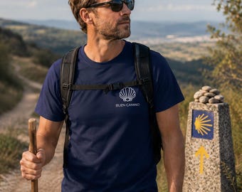 Embroidered Buen Camino Pilgrim Shirt, El Camino de Santiago Shell Tee
