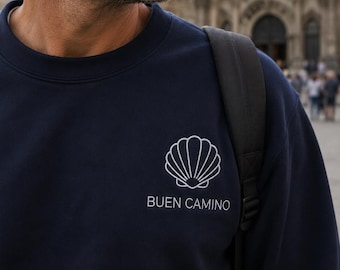 Embroidered Buen Camino Pilgrim Shirt, El Camino de Santiago Shell Sweater