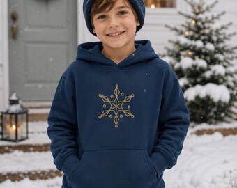 Embroidered Snowflake Kids Hoodie, Organic Cotton, Nordic Winter Pullover