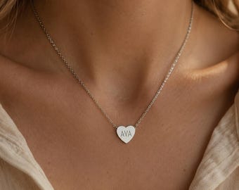 Engraved Heart Name Necklace | Stainless Steel Minimalist Pendant