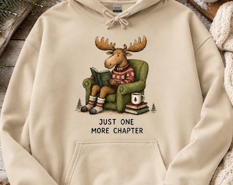 Moose Reading Hoodie, Book Lover Gift, Nordic Winter Sweatshirt