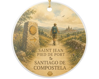 Personalized Camino de Santiago Pilgrim Illustration Ornament | Ceramic Decoration