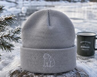 Embroidered Bear Beanie, Minimalist Winter Hat, Outdoor Adventure Knit (100% Acrylic)