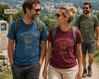 Personalized Camino Crew Shell Logo T-Shirt | Pilgrimage Camino de Santiago Est. 2027