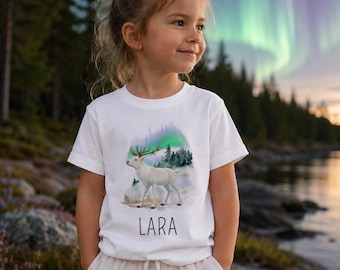 Toddler Children Tshirt, Reindeer, Outdoor, Canada, Sweden, Norway, Adventure, Nature, Polarlights