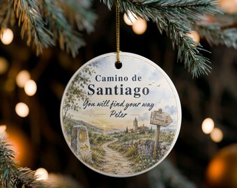 Personalized Camino de Santiago watercolor landscape Ornament | Ceramic round keepsake