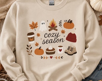 Cozy Season Sweatshirt, Pumpkin Ghost Coffee Crewneck, Fall Autumn Gift