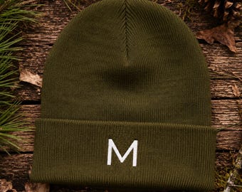 Personalized Embroidered Initial Beanie, Custom Letter Winter Hat (100% Acrylic)