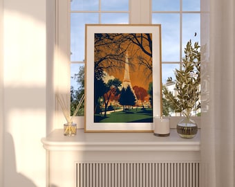 Eiffel Tower in Gold Between the Trees