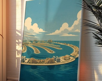 Dubai Palm Islands Aerial View Poster | Vintage Travel Wall Art Print