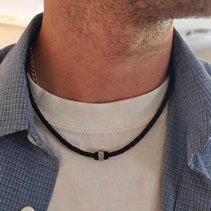 Zwart lederen ketting, gepersonaliseerde ketting voor mannen, herenketting op maat, verjaardagscadeau voor hem, Vaderdagcadeaus