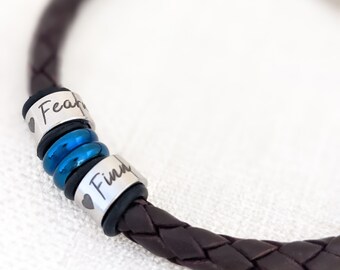 Personalized Leather Bracelet for Son: Engraved Stainless Steel