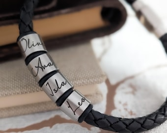Personalized Leather Bracelet | Engraved Rings | Custom Name Jewelry | Christmas Gift For Him | Mens Gift