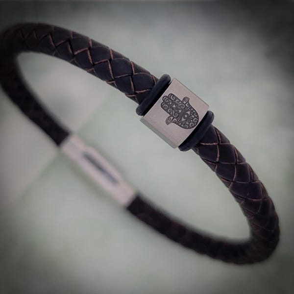Hamsa Hand Bracelet For Men • Protection Against The Evil Eye • Good Luck Gifts For Men • Hand Of Fatima Leather Bracelet