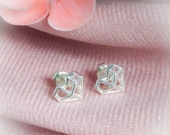 Heart Sterling Silver Stud Earrings, Valentines Day Gift