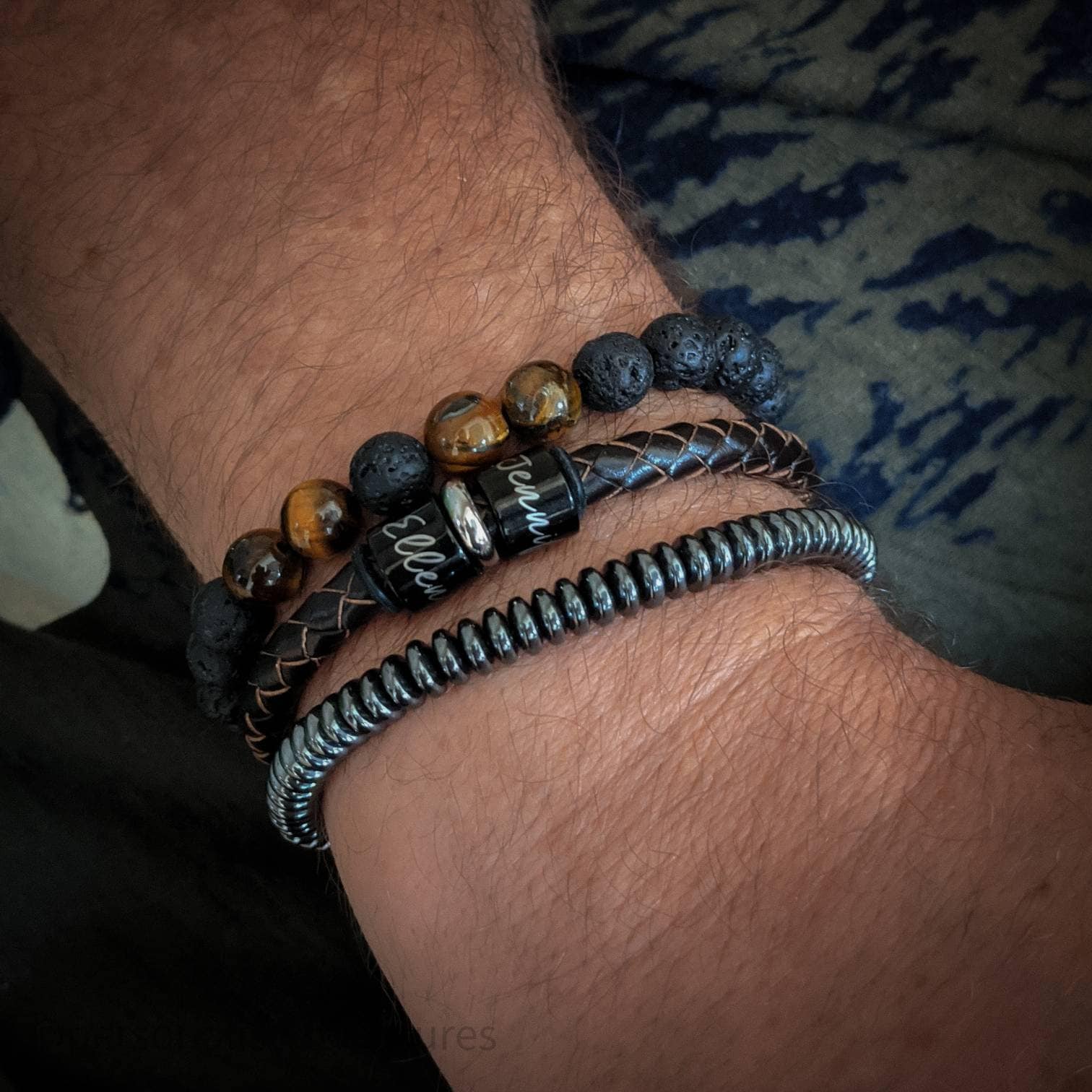 Mens Leather Bracelet With Name Beads Personalised Birthday Gift