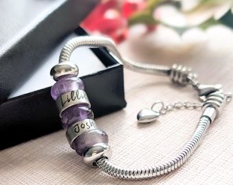 Engraved Name Bracelet – Custom Gemstone & Stainless Steel Jewelry