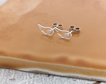 Sterling Silver Angel Wing Stud Earrings: Angel Jewellery