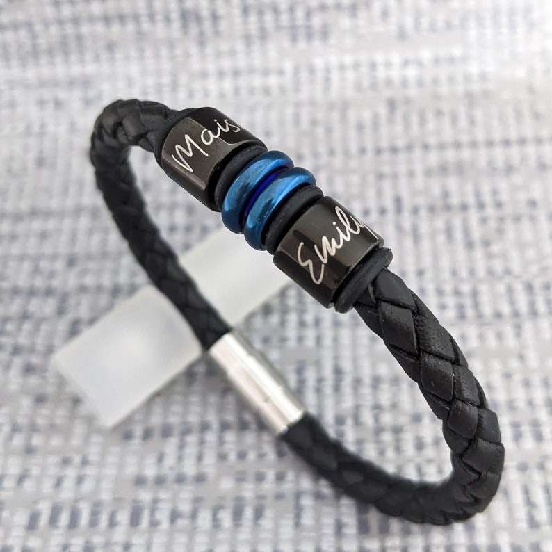 Gift Ideas For Men, Personalised Leather Bracelet, Gift For Men, Mens Gift, Anniversary Gifts, Mens Bracelet, Gifts For Husband, Birthday 2 black rings