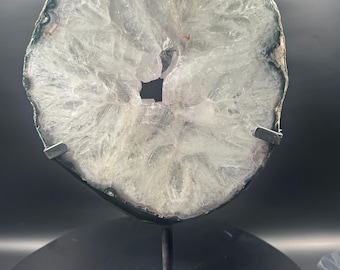 Agate Geode Slice Portal on Metal Stand, Crystal Home Decor