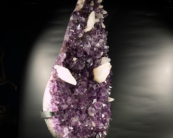 Large Brazilian Amethyst Cathedral with Calcite Inclusions | Statement Geode Mineral Decor