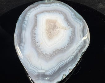 Brazilian Blue Gray Agate Geode with Druzy Center