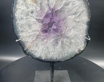 Brazilian Amethyst Quartz Portal Slice | Natural Crystal Display Stand, Home Decor