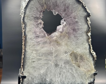 Brazilian Amethyst Crystal Portal Slice with Stand | Natural Geode Home Decor