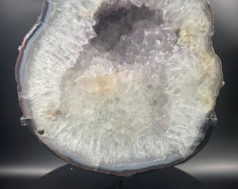 Brazilian Amethyst Quartz Portal Slice | Natural Crystal Display Stand, Home Decor