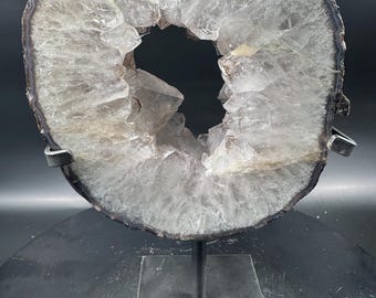 Agate Geode Slice Portal on Metal Stand, Crystal Home Decor
