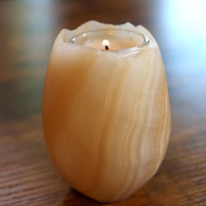 Natural Onyx Candle Holder | Raw Edge Crystal Vase | Banded Stone Tealight Holder | Boho Mineral Home Decor | Unique Geode Gift