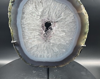 Agate Geode Slice Portal on Metal Stand, Crystal Home Decor