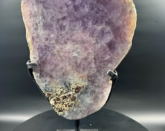 Brazilian Amethyst Crystal Slice with Stand | Natural Purple Quartz Display | Large Amethyst Slab | Crystal Home Decor
