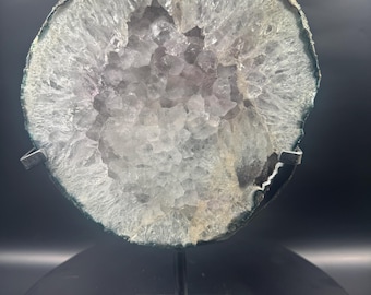 Agate Geode Slice on Metal Stand with Druzy Pockets