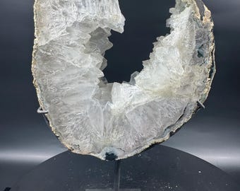 Natural Geode Crystal Slice on Metal Stand