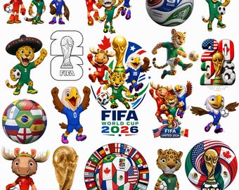 World Cup 2026 Clipart Bundle PNG JPG | Soccer Mascots | World Cup 2026 Backgrounds | Soccer Digital Papers | Cake Topper Sublimation PNG