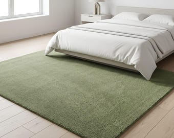 Sage Green Hand Tufted Wool Rug, Minimalist Modern Area Rug, Custom Size