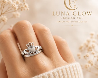 Claddagh Ring Silverfärgad Minimalistisk Kärlek Lojalitet Vänskap Graverad Band