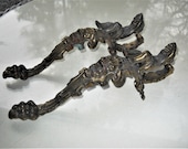 Antique Victorian Cherub Ornate Exterior Brass Spelter Pull Door Handle Hardware Architectural Home Industrial Salvage
